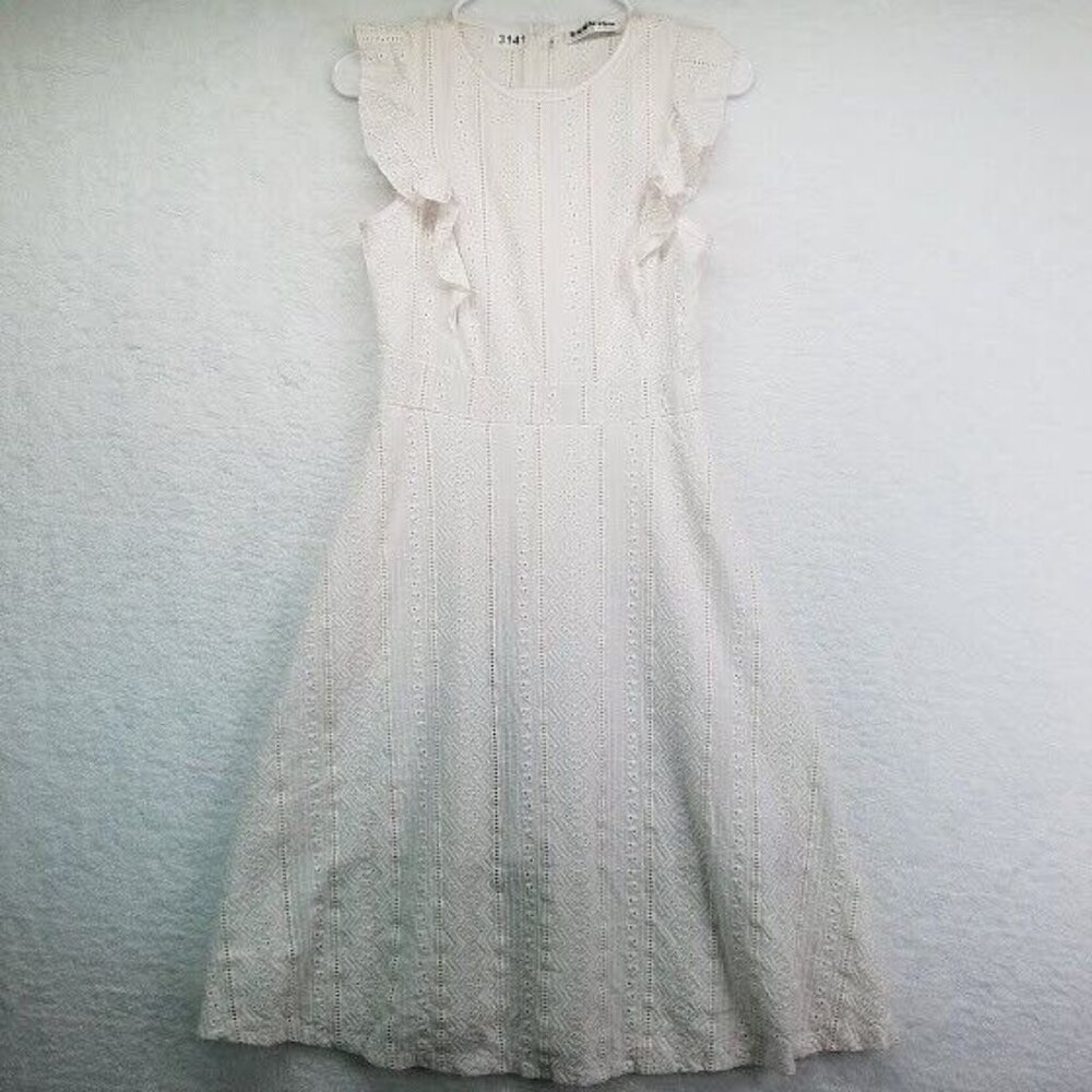Ecowish Womens Dress Size Small Ruffles Cap Sleeve A-Line‎ Midi White Lined